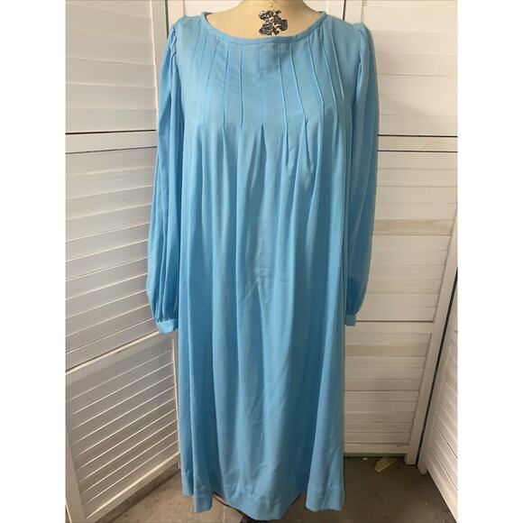Vintage 60s 70s Handmade Dress Aqua Green Blue Balloon Sleeves Full Midi Sz XL - Picture 1 of 6